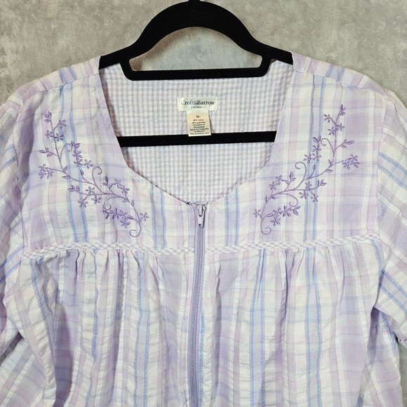 Croft & Barrow Robe night gown Womens XL Zip Pockets crinkle embroidered granny - Picture 4 of 15